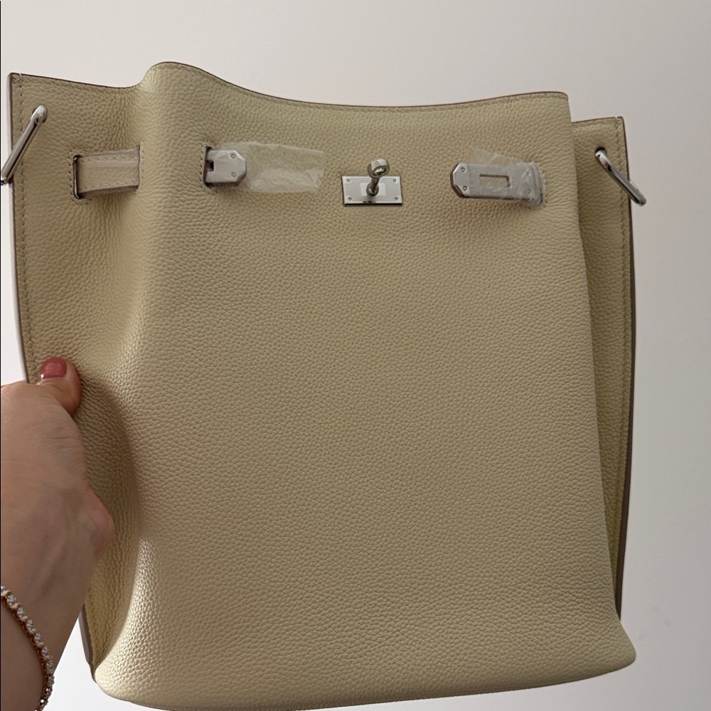 Beige/Pink Leather Tote Shoulder Bag